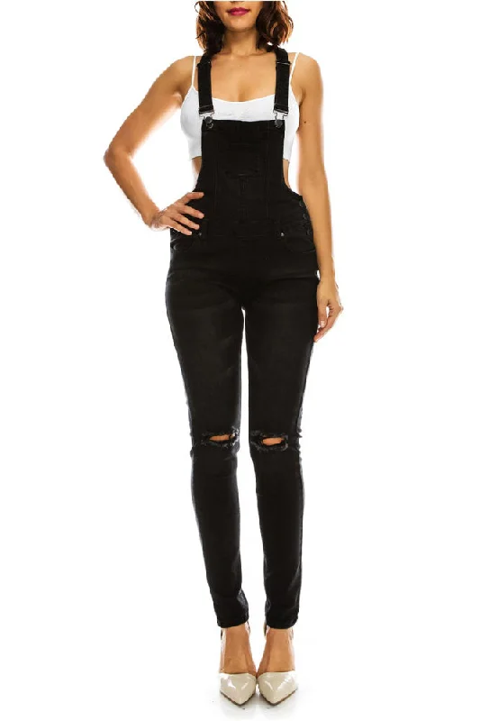 Women's Knee Slit Denim Overalls Corduroy Flared Overalls