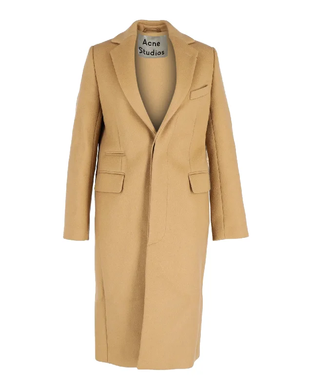 Acne Studios Long Trench Coat in Beige Wool Double-Breasted Belted Trench