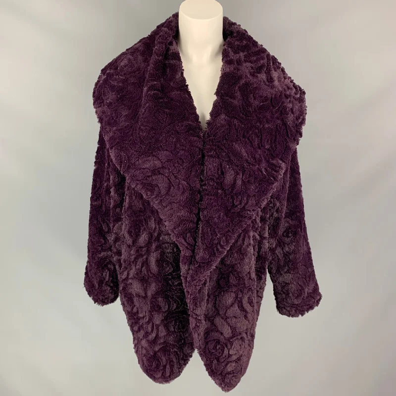 ADRIENNE LANDAU Size M Purple Textured Polyester Shawl Collar Coat Classic Plain Shawl Wrap ADRIENNE LANDAU Size M Purple Textured Polyester Shawl Collar Coat Classic Plain Shawl Wrap