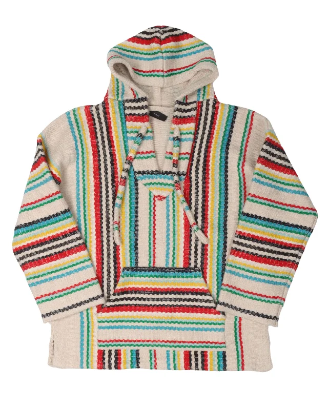 Striped Hooded Poncho Hoodie with Frayed Bohemian Relaxed