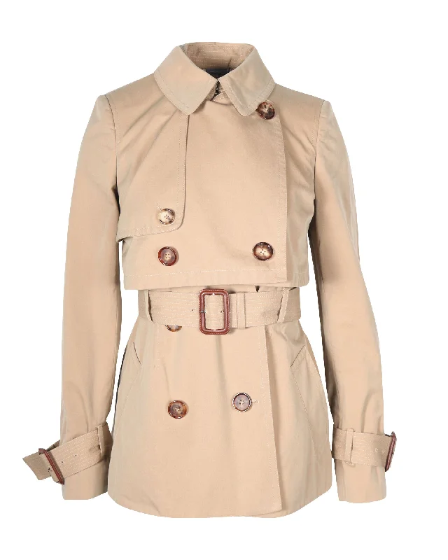 Alexander McQueen Short Belted Trench Coat in Beige Cotton Chic Wool Blend Trench