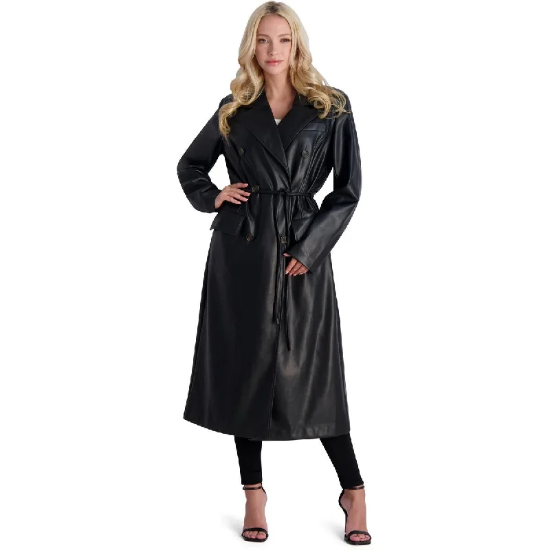Avec Les Filles Faux Leather Trench Coat for Women Soft Waterproof Trench Coat
