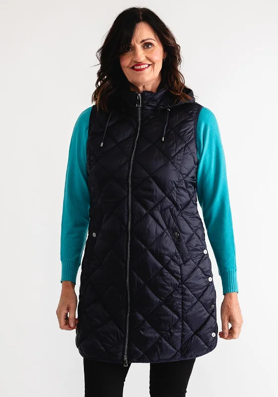 Barbara Lebek Quilted Hooded Gilet, Black Hoodie with Slim Fit Tailored Modern