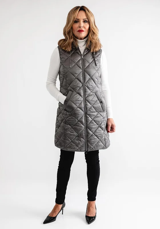 Barbara Lebek Quilted Hooded Long Gilet, Grey Hoodie with Oversized Fit Loose Comfortable Barbara Lebek Quilted Hooded Long Gilet, Grey Hoodie with Oversized Fit Loose Comfortable