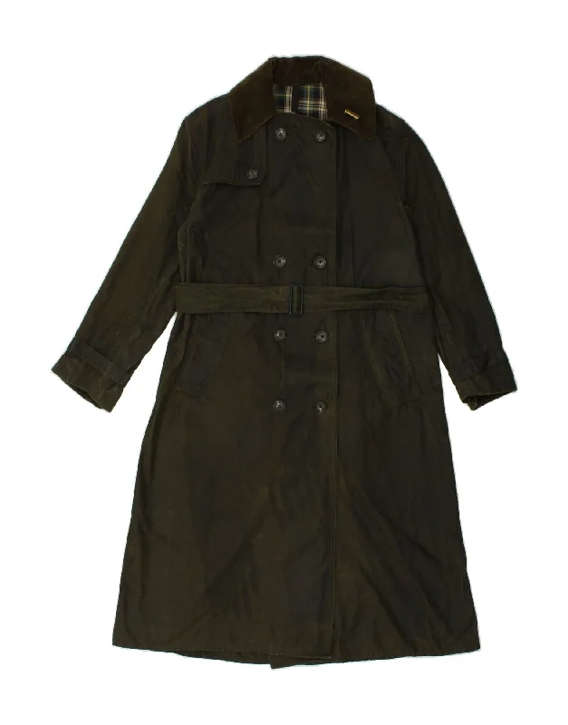 BARBOUR Womens Waxed Cotton Trench Coat EU 34 XS Green Cotton Trendy Wide-Collar Trench Coat