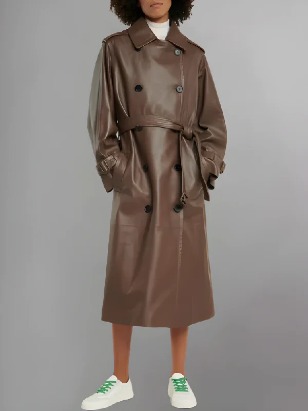 Women's Benzy Leather Trench Coat Stylish Single-Breasted Trench Coat