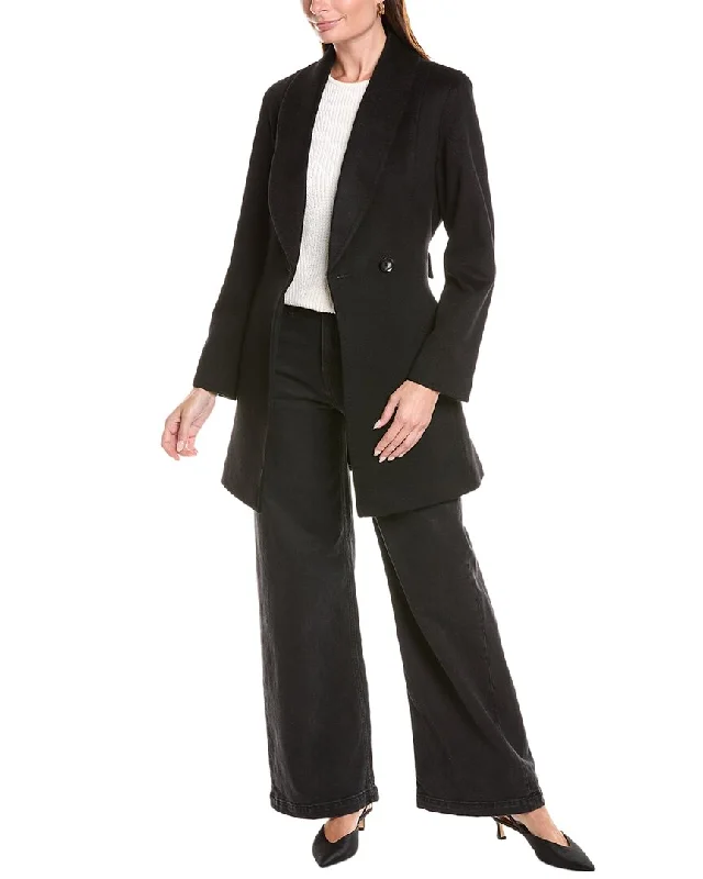 Sofiacashmere Shawl Collar Camel Hair Coat Casual Shawl with Fringes