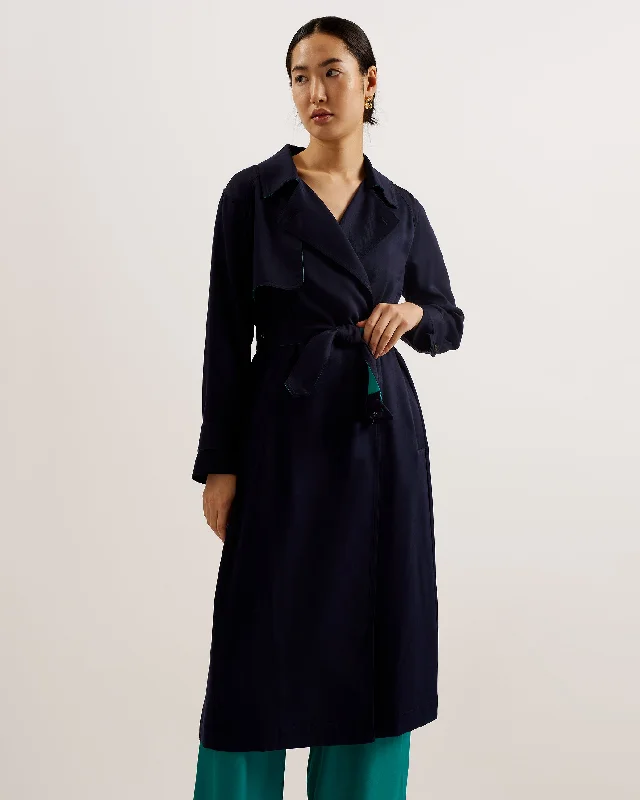 Biferno Colour Block Trench Coat Navy Elegant Trench Coat for Fall