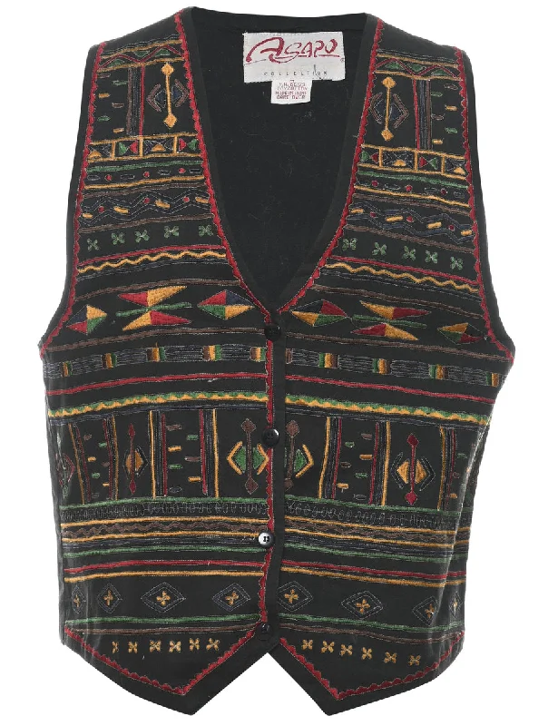 Black Embroidered Waistcoat - M Classic Plaid Waistcoat Vest