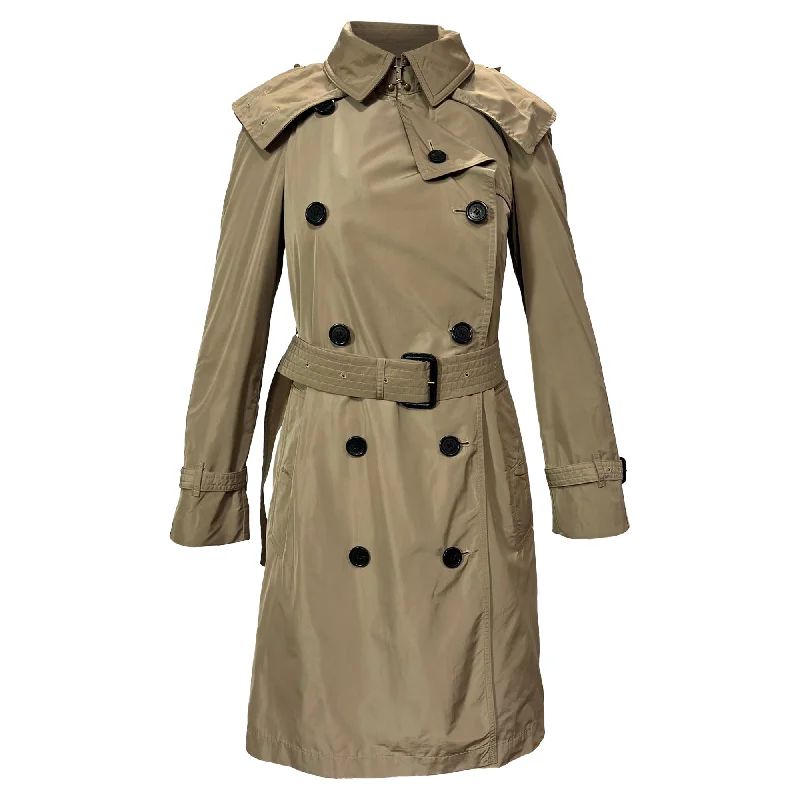 Burberry Amberford Hooded Shell Trench Coat in Beige Polyester Stylish Trench Coat with Pockets Burberry Amberford Hooded Shell Trench Coat in Beige Polyester Stylish Trench Coat with Pockets