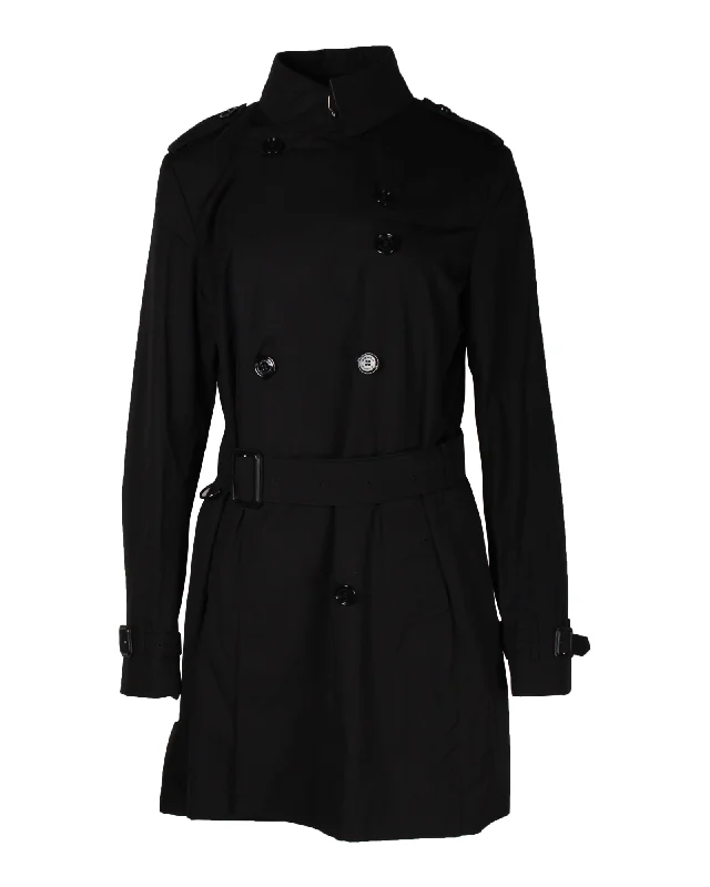 Burberry Double-Breasted Trench Coat in Black Cotton Elegant Camel Trench Coat