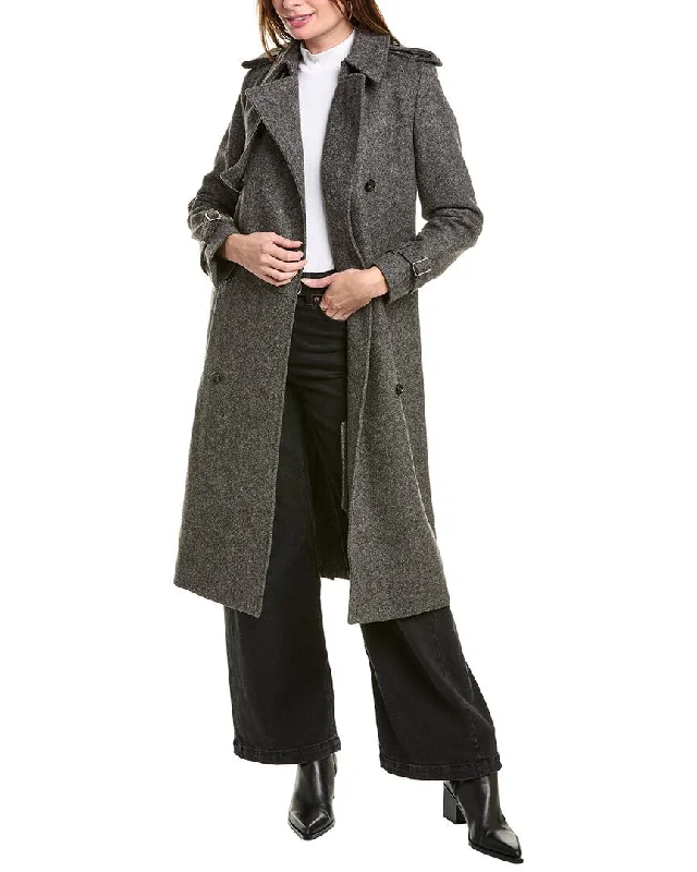 Burberry Long Wool Trench Coat Casual Button-Up Trench Coat