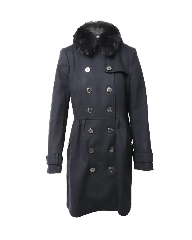 Burberry Shearing Collar Trench Coat in Black Wool Elegant Long Trench Jacket