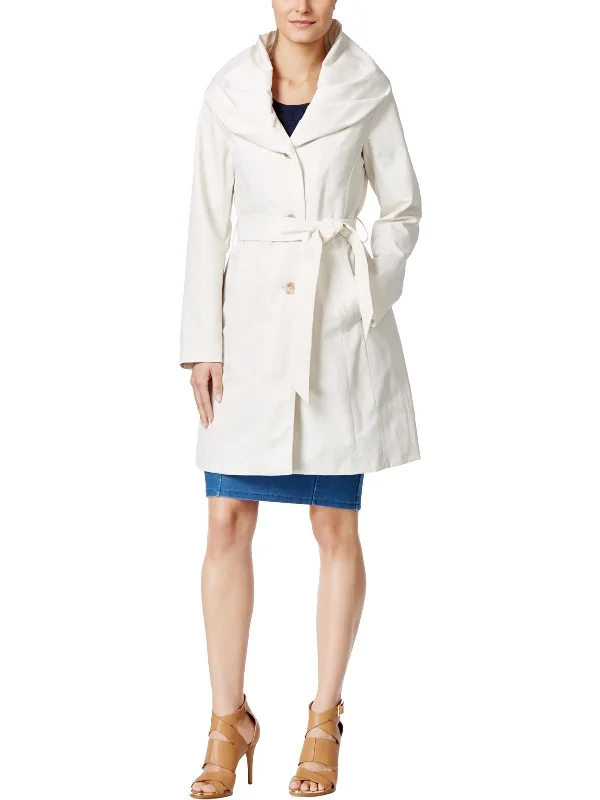 Callie Womens Belted Hooded Trench Coat Trendy Wide-Cuff Trench Coat