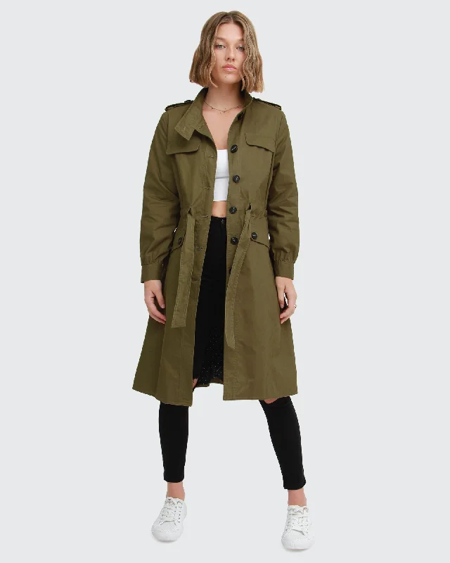 Carlisle Button Front Trench Coat - Military Cozy Wool Trench Jacket