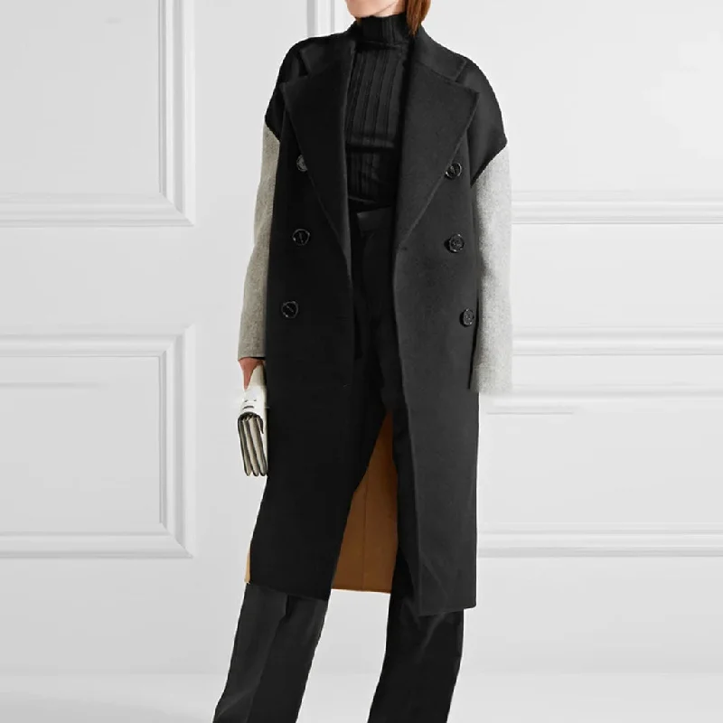 Casual Lapel Collar Color Block Long Sleeve Double Breasted Cocoon Midi Trench Coat Modern Long Sleeve Trench Casual Lapel Collar Color Block Long Sleeve Double Breasted Cocoon Midi Trench Coat Modern Long Sleeve Trench