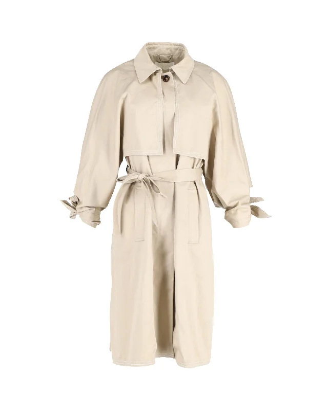 Chloe Belted Trench Coat in Beige Cotton Fashionable Oversized Trench Coat