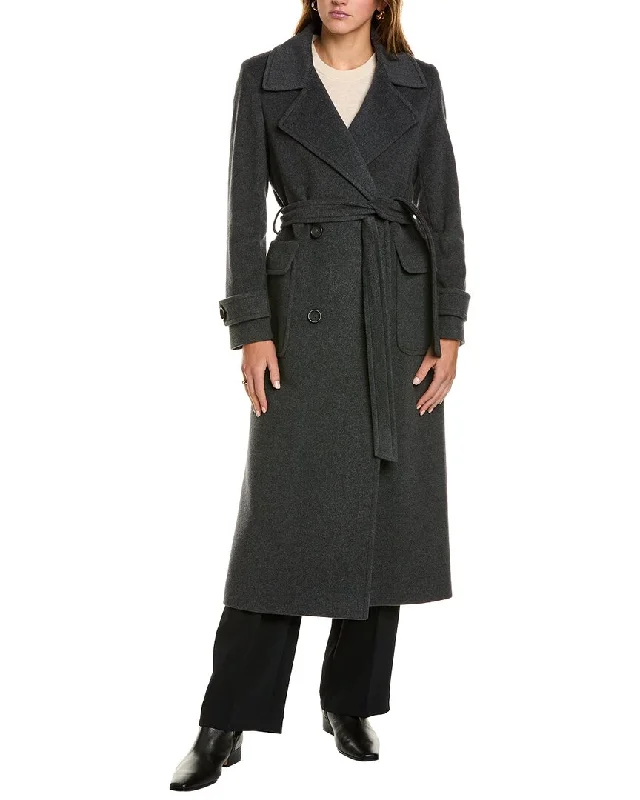 Cinzia Rocca Icons Long Wool & Cashmere-Blend Trench Coat Fashionable Tartan Trench Coat