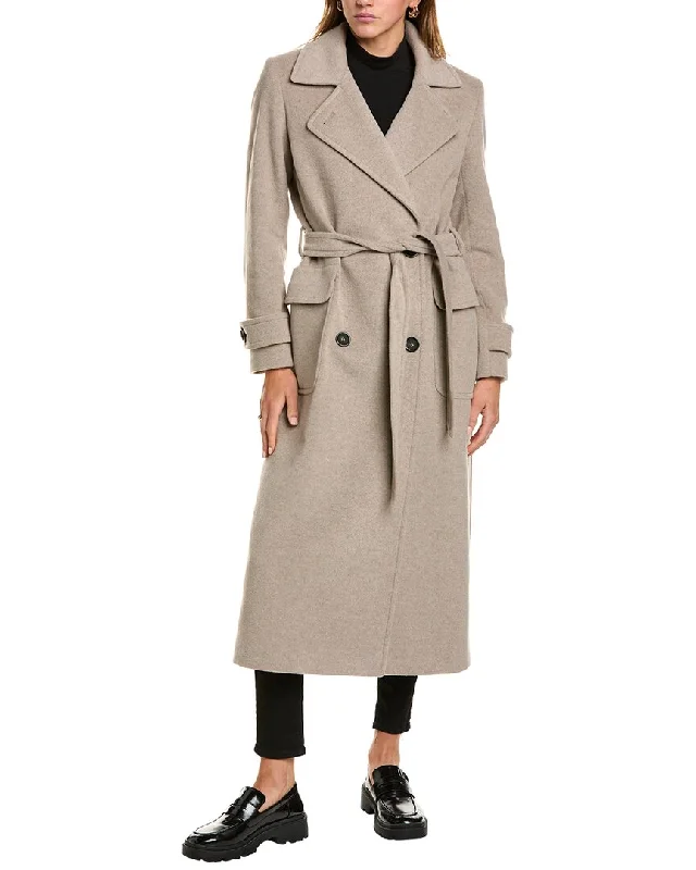 Cinzia Rocca Icons Long Wool & Cashmere-Blend Trench Coat Elegant Long Sleeve Trench