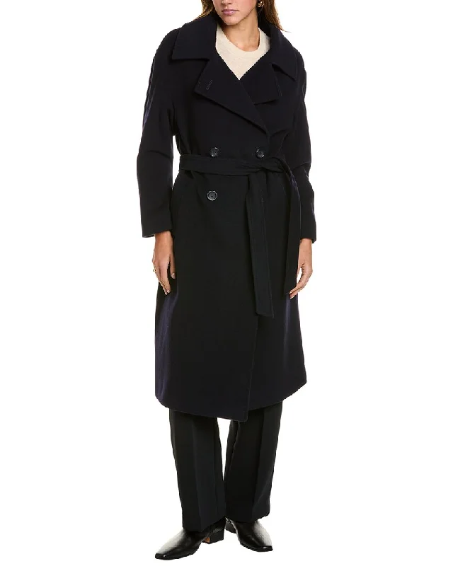 Cinzia Rocca Icons Long Wool & Cashmere-Blend Trench Coat Warm Long Sleeve Trench