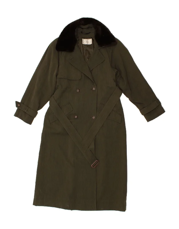 CLASSICS Womens Trench Coat UK 14 Medium Green Fashionable Wool Trench Coat