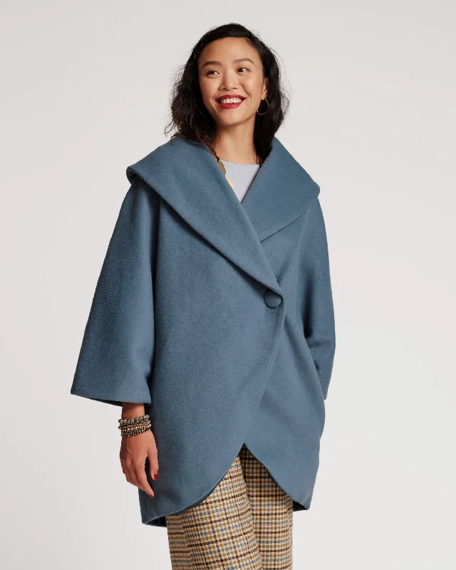 Cocoon Shawl Collar Wool Coat Blue Warm Knit Shawl Wrap