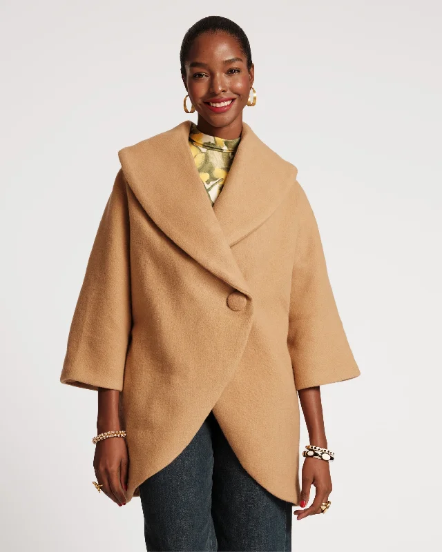 Cocoon Shawl Collar Wool Coat Camel Casual Cotton Shawl