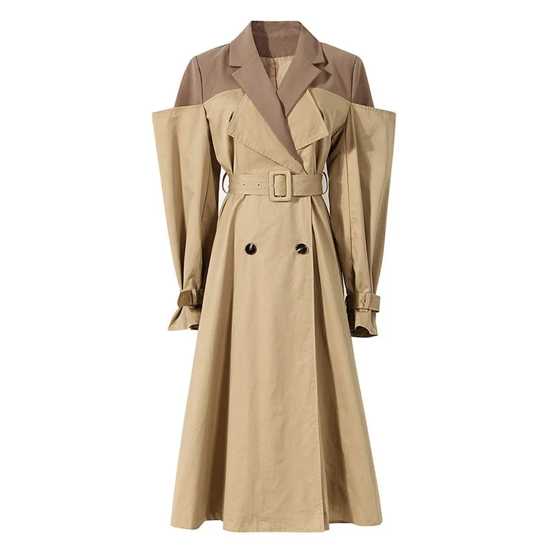 Contrast Deconstructed Hybrid Lapel Collar Double Breasted Belted Trench Coat Casual Button Trench Coat Contrast Deconstructed Hybrid Lapel Collar Double Breasted Belted Trench Coat Casual Button Trench Coat