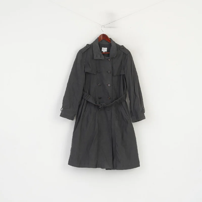 Armani Collezioni Women 40 M Coat Gray Vintage Padded Belted Classic Trench Warm Plaid Trench Jacket