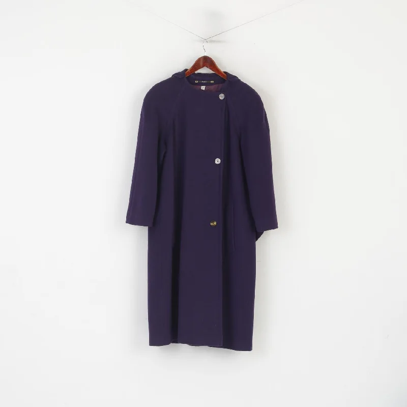 Pierrette B Women S 8 12 Coat Purple Wool Cashmere Vintage Shawl Shoulder Pads Trendy Chunky Knit Shawl
