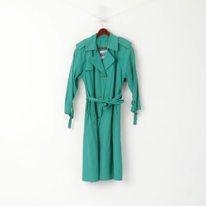 Nuage Women 10 M Trench Coat Green Vintage Cotton Long Double Breasted Rainwear Classic Long Plaid Trench