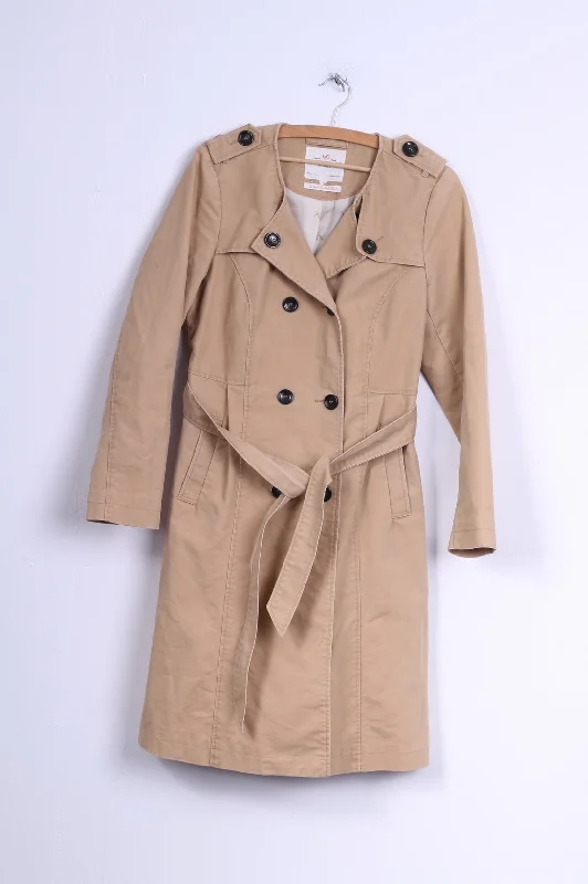 Holly White by Lindex Womens 42 M Trench Coat Beige Cotton Belted Classic Mac Elegant Trench Coat with Pockets
