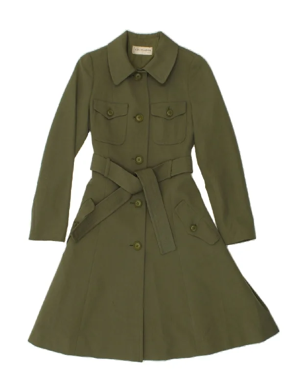 COURLANDE Womens Trench Coat UK 4 XS Khaki Fashionable Short Trench Jacket