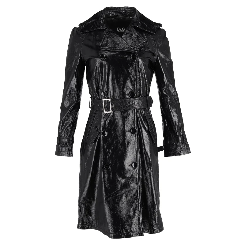 D&G Crinkled Double-Breasted Trench Coat in Black Leather Fashionable Double-Breasted Wool Trench D&G Crinkled Double-Breasted Trench Coat in Black Leather Fashionable Double-Breasted Wool Trench