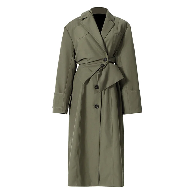 Deconstructed Lapel Collar Single Breasted Detachable Layered Trench Coat Comfortable Long Wool Trench Deconstructed Lapel Collar Single Breasted Detachable Layered Trench Coat Comfortable Long Wool Trench