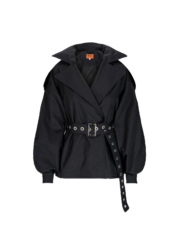 Duskregn Short Trench Coat - New Black Chic Hooded Wool Trench