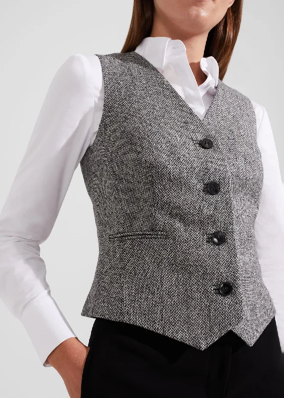 Elle Waistcoat 0223/4215/1049l00 Black-White Stylish Button-Up Waistcoat Jacket