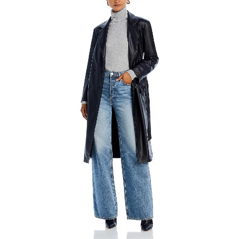 EmRata x AG Womens Valentina Vegan Leather Belted Trench Coat Elegant Trench Coat with Belt EmRata x AG Womens Valentina Vegan Leather Belted Trench Coat Elegant Trench Coat with Belt