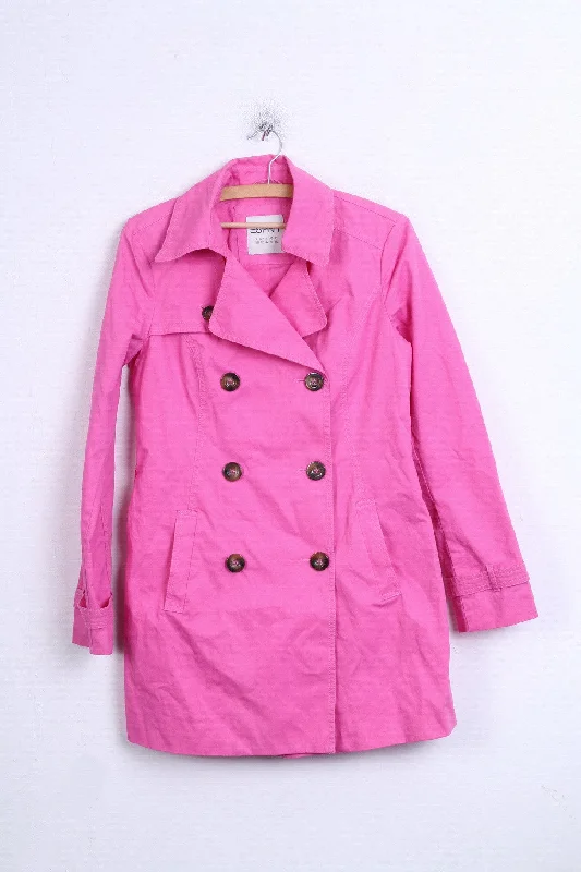 ESPRIT Womens 12 40 Trench Double Breasted Cotton Pink Elegant Fitted Trench Coat