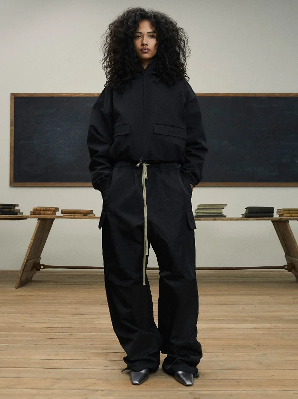 Womens Bonded Nylon Hooded Anorak Hoodie with Bell Sleeves Flared Feminine