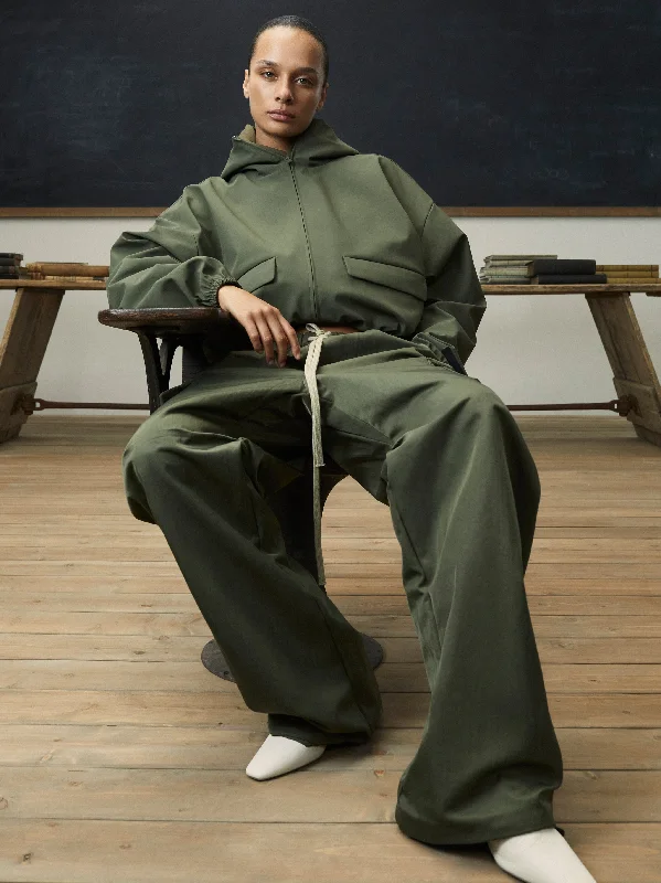 Womens Bonded Nylon Hooded Anorak Hoodie with Puffed Sleeves Voluminous Trendy