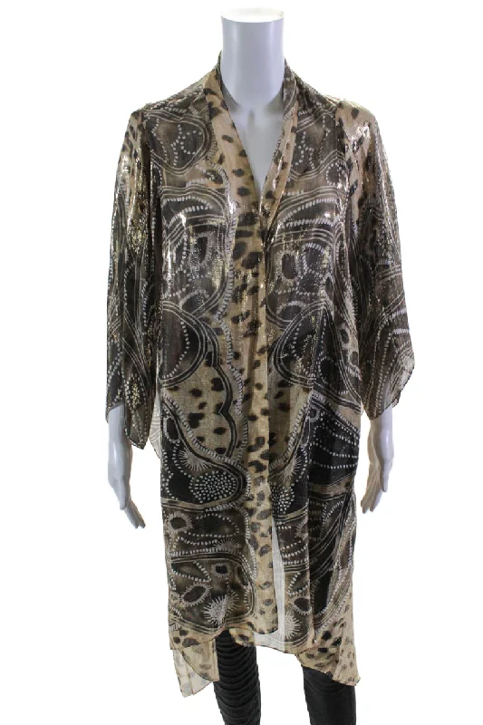 Etro Milano Womens Silk Metallic Brown Paisley Open Front Shawl Lightweight Summer Shawl Etro Milano Womens Silk Metallic Brown Paisley Open Front Shawl Lightweight Summer Shawl