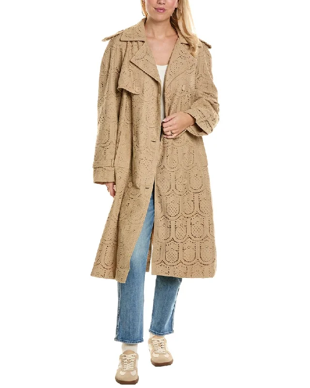FARM Rio Eyelet Trench Coat Chic Plaid Trench Coat