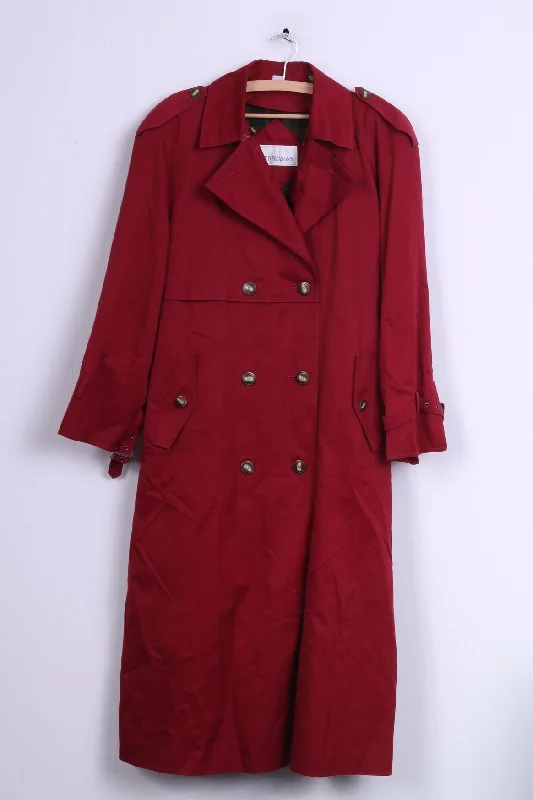 Four Seasons of London Womens 14 XL Coat Trench Red Double Breasted Comfortable Belted Wool Trench