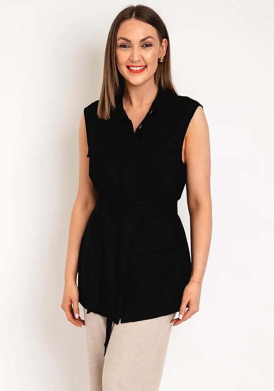 Freequent Lava Linen Waistcoat, Black Stylish Velvet Waistcoat Jacket