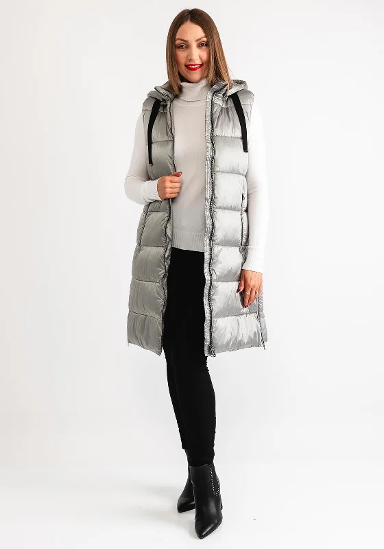 Frandsen Metallic Padded Hooded Gilet, Silver Hoodie with Raglan Sleeves Sporty Comfortable Frandsen Metallic Padded Hooded Gilet, Silver Hoodie with Raglan Sleeves Sporty Comfortable