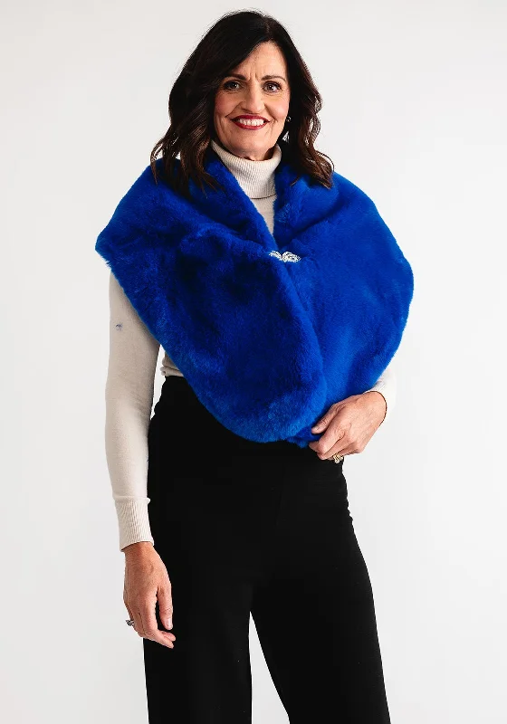 Serafina Collection Faux Fur Shawl, Blue Soft Pashmina Shawl Wrap
