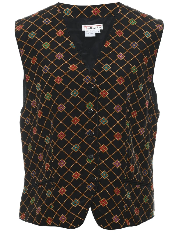 Geometric Pattern Waistcoat - L Casual Denim Waistcoat Vest