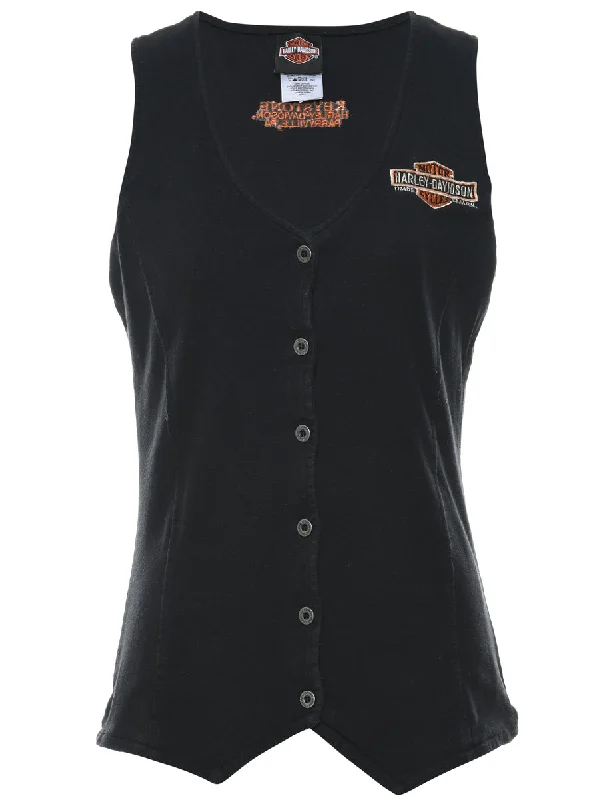 Harley Davidson Black & Orange Y2K Waistcoat - L Elegant Puffer Waistcoat Vest