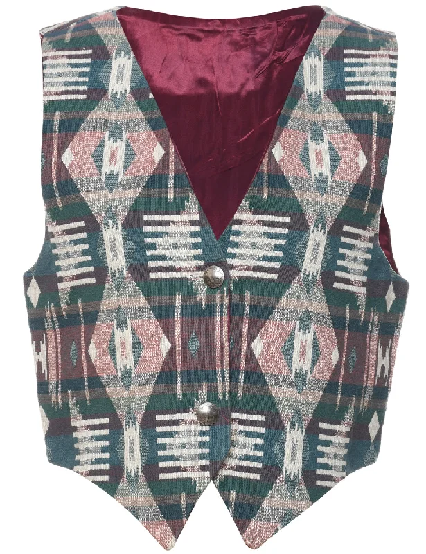 Ikat Pattern Multi-Colour Waistcoat - S Fashionable Double-Breasted Waistcoat